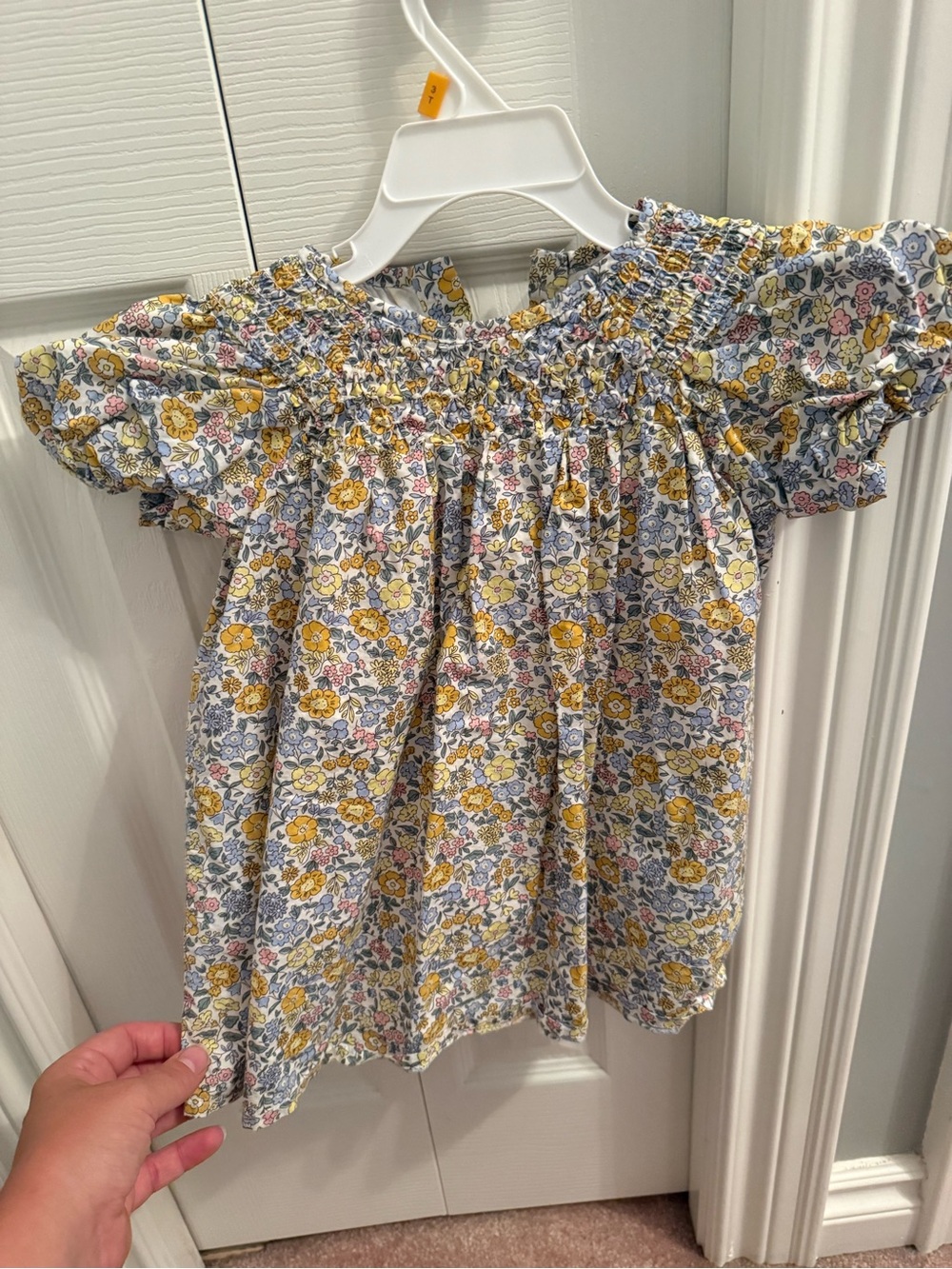 Marks & Spencer Girls Smocked Floral Top in Yellow & Blue